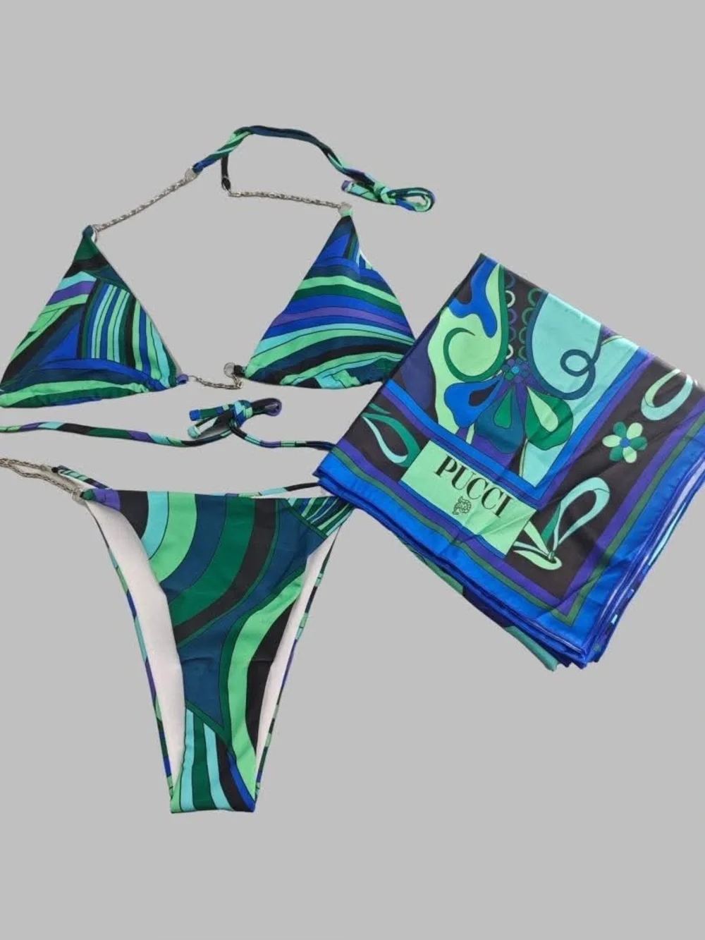 Emilio Pucci Pink Swirl Bikini Set with Matching Pareo